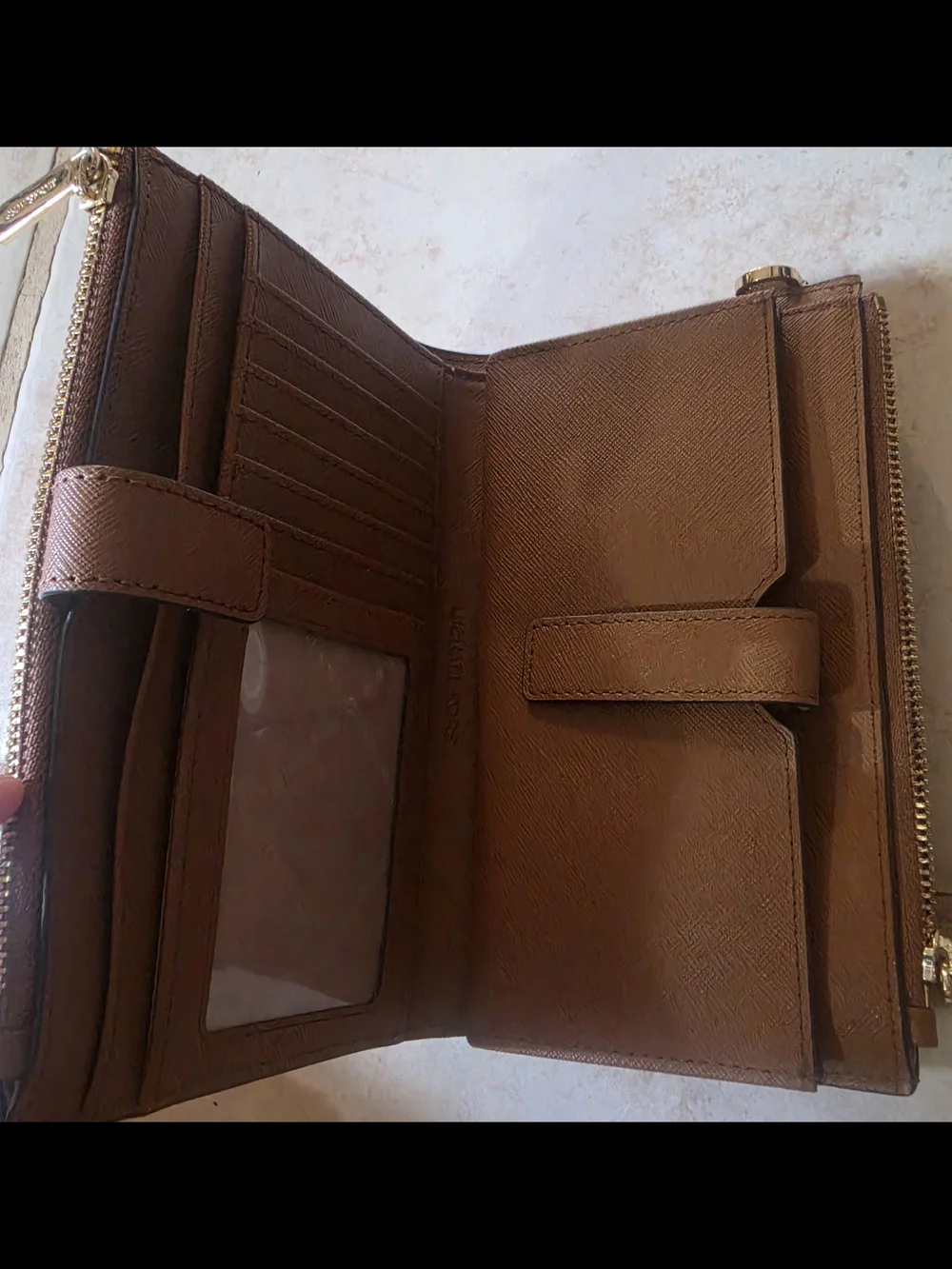 Michael Kors Brown Saffiano Leather Zip Wallet with Gold Logo - Picture 3 of 3